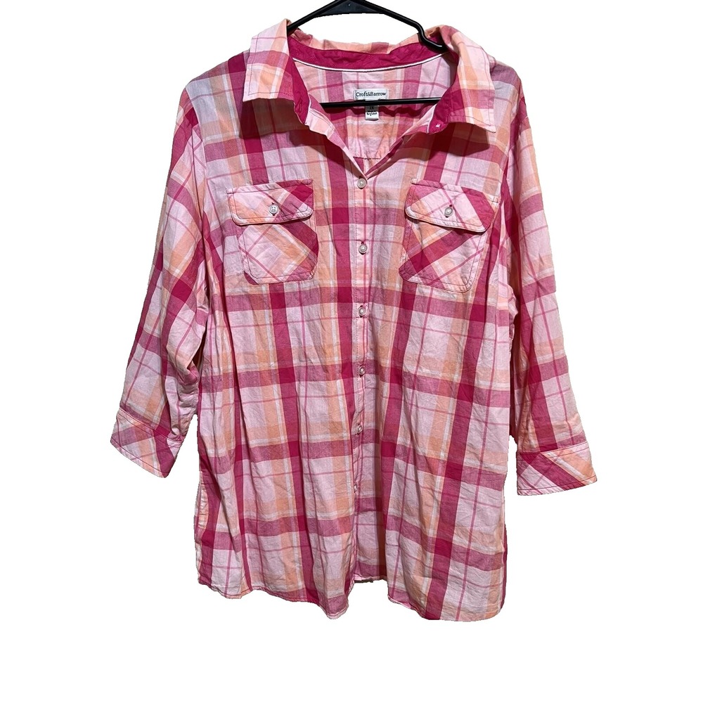 Plus Size Croft & Barrow Plaid Roll-Tab Shirt Size 2X 100% Cotton